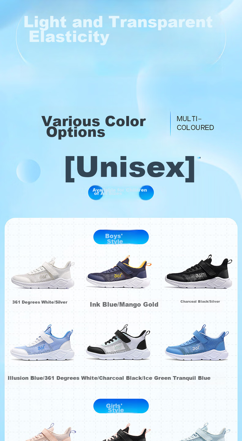 361° Children's Shoes, Kids' Running Shoes Summer Boys And Girls Breathable Lightweight School Shoes Light Cushioning Running Shoes, Blue Size 37 2