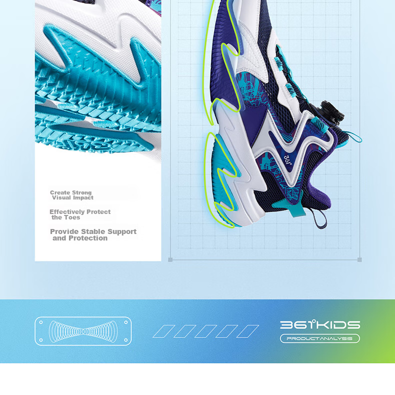 361° Children's Sports Shoes, All-Season Youth Basketball Shoes with Durable Rotating Buckle, Blue, Size 40 21