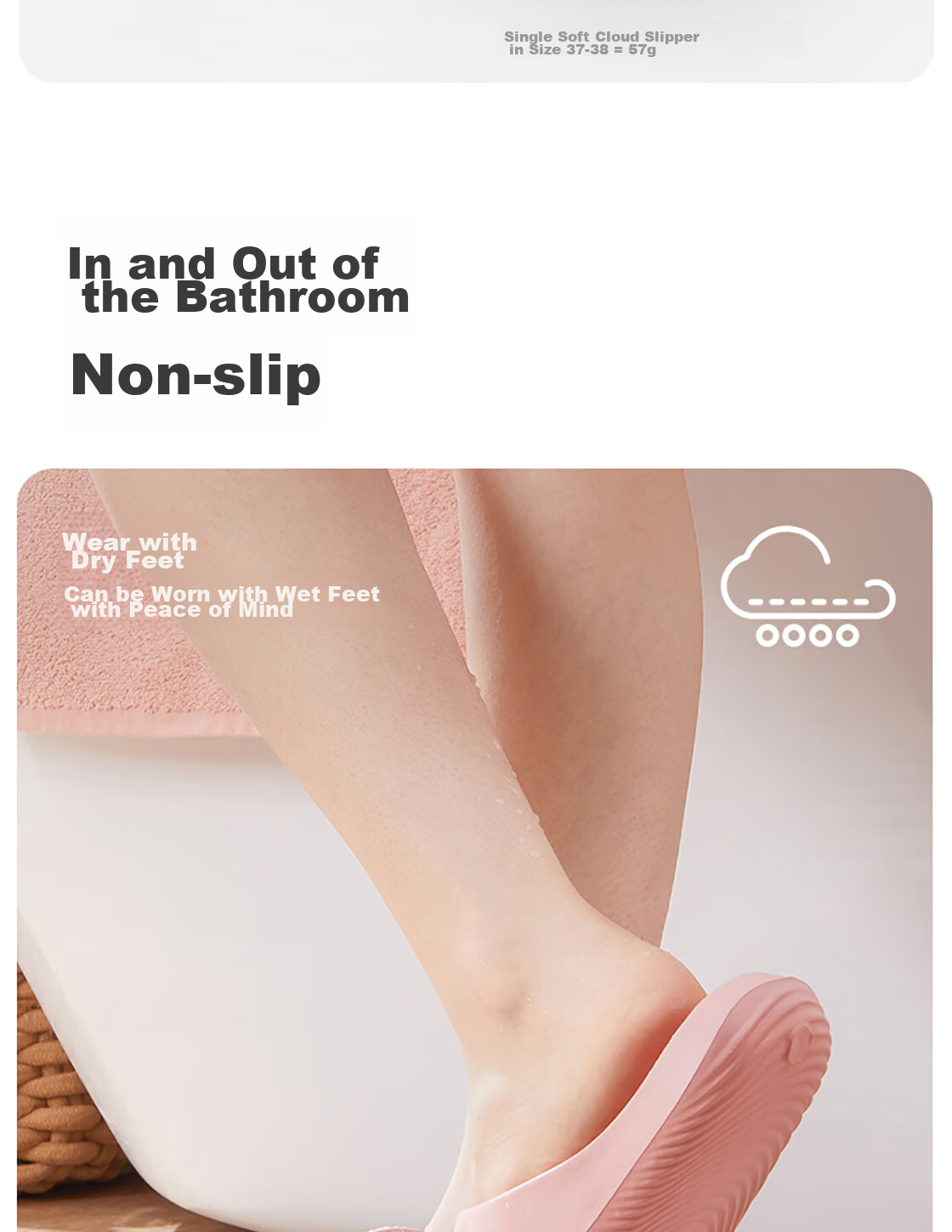 MINISO Soft Cloud Series Bathroom Slippers, Gray, Size 43-44 9