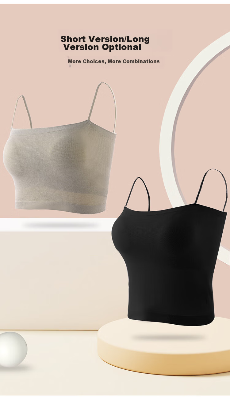 LangSha Women's Camisole Tank Top with Built-In Bra Pads And Chest Pads, Sexy Undershirt, 2-Pack, White + Khaki, One Size Fits All 2