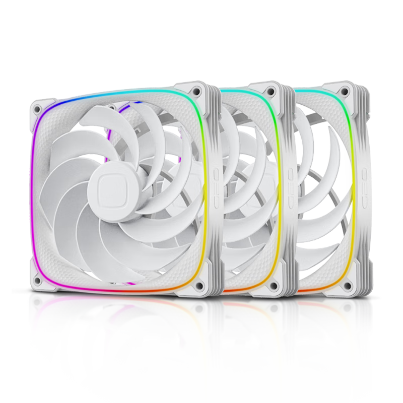 GeometricFuture Longshen 2503R-14W Case Fan, Cooling Fan 14CM, ARGB Light Synchronization, PWM Speed Control, Smart Daisy-Chaining, White, Reverse Triple Pack
