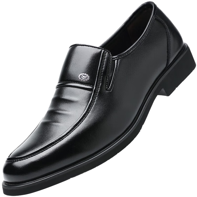 Poitulas Men's Leather Shoes, British Style Slip-On Business Casual Shoes, Lightweight Soft-Soled Loafers, Formal Dress Shoes for Men, 9526 Black, Size 41