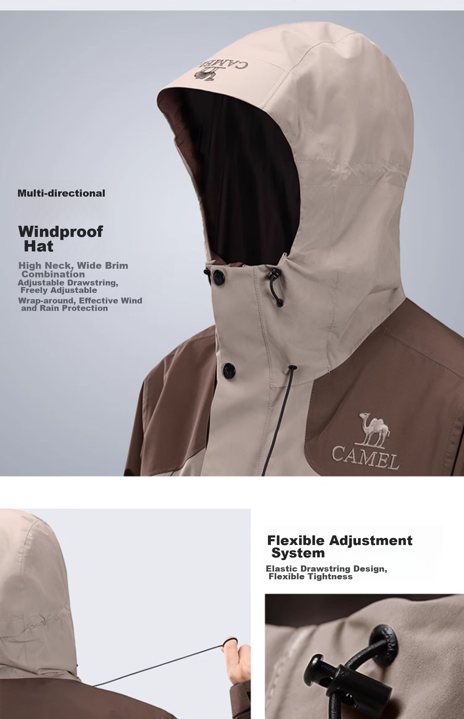 CAMEL Outdoor Hardshell Waterproof Jacket AK80 for Men, Heavy Rain Protection, Tibet Travel, Mountaineering Coat A14CATR722 15