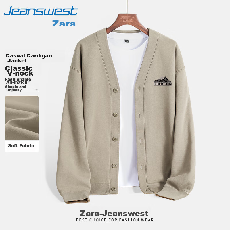 Jeanswest Men's Jacket for Spring And Autumn, V-Neck Heavy Cotton Button-Up Cardigan, Men's Outerwear, American Retro Style Fall Clothing