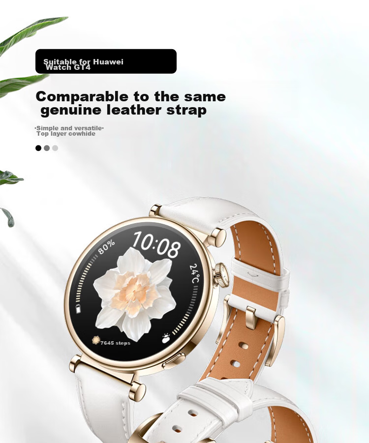 ESCASE Leather Watch Strap Compatible with Huawei Watch GT7/GT6/5Pro/5/4/Watch5, OPPO X3/X2mini Fashion Anti-Dirt 18MM [Beige] 1