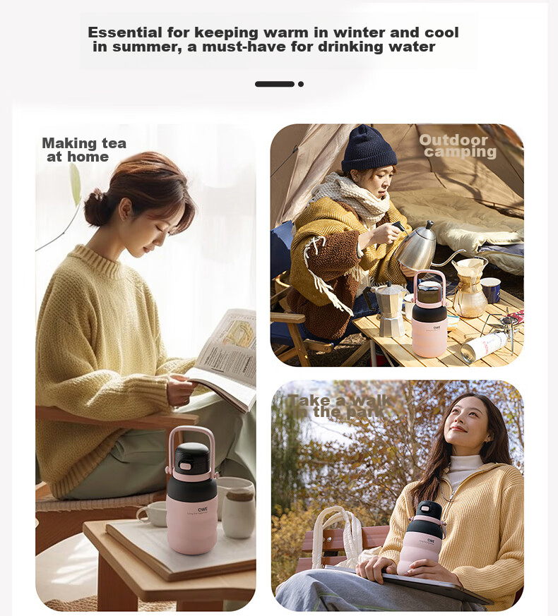 QWE Double-Insulated Water Bottle, 500ml, Cherry Blossom Love Pink, Straw Cup, Stylish Design, Temperature-Controlled, Portable Carrying Handle 22