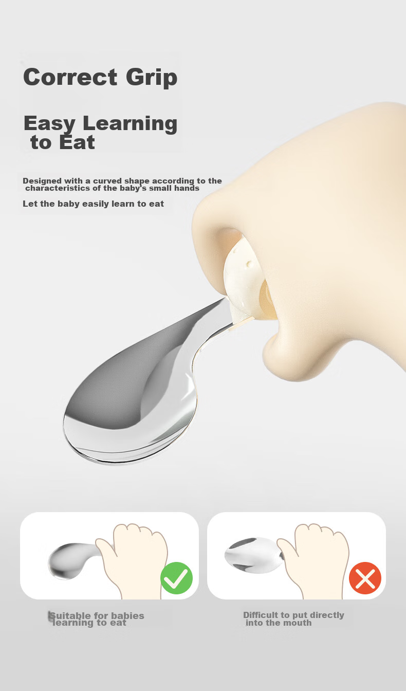 LUSN Ingot Spoon, 316L Stainless Steel, Children's Self-Feeding Eating Spoon, Long-Handled Soup Spoon, Lunch Box 4