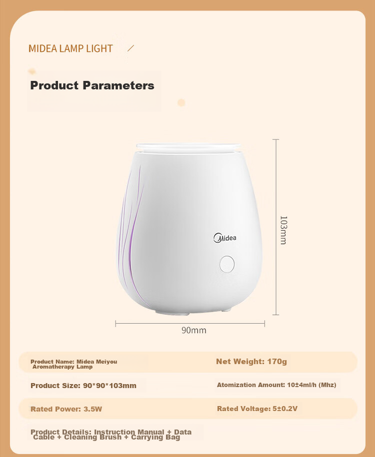 Midea Mini Night Light with Aromatherapy Diffuser, Home Humidifier, Holiday Birthday Gift, Colorful Bedside Mood Lamp 12