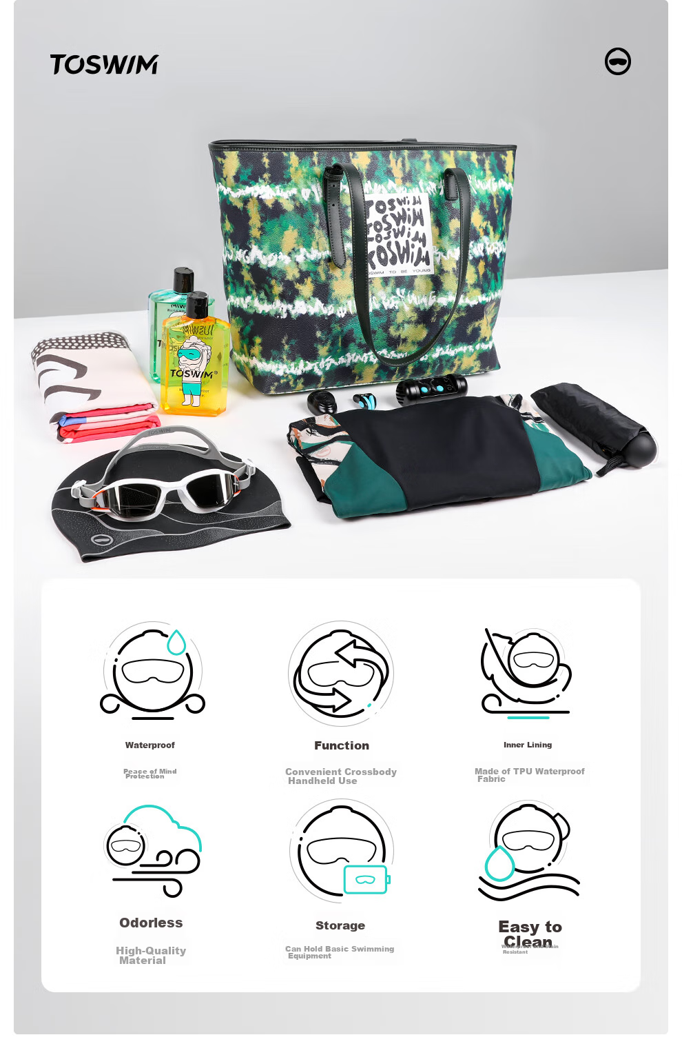 TOSWIM Swimming Bag, Dry And Wet Separation, Waterproof Storage Backpack, Fitness Sports Shoulder Bag, Green Laze Zhuyu 2