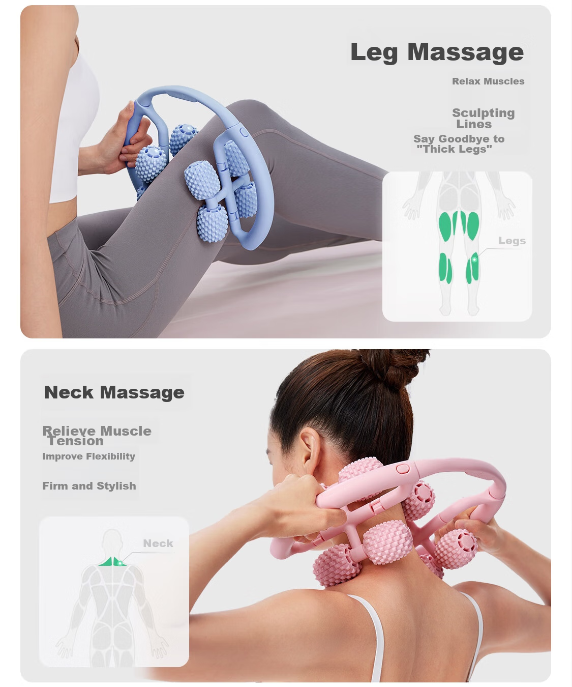 Keep 8 Detachable Circular Massage Roller for Thighs And Calf, Leg Slimming Device, Muscle Relaxation Foam Roller, Cherry Blossom Pink 16