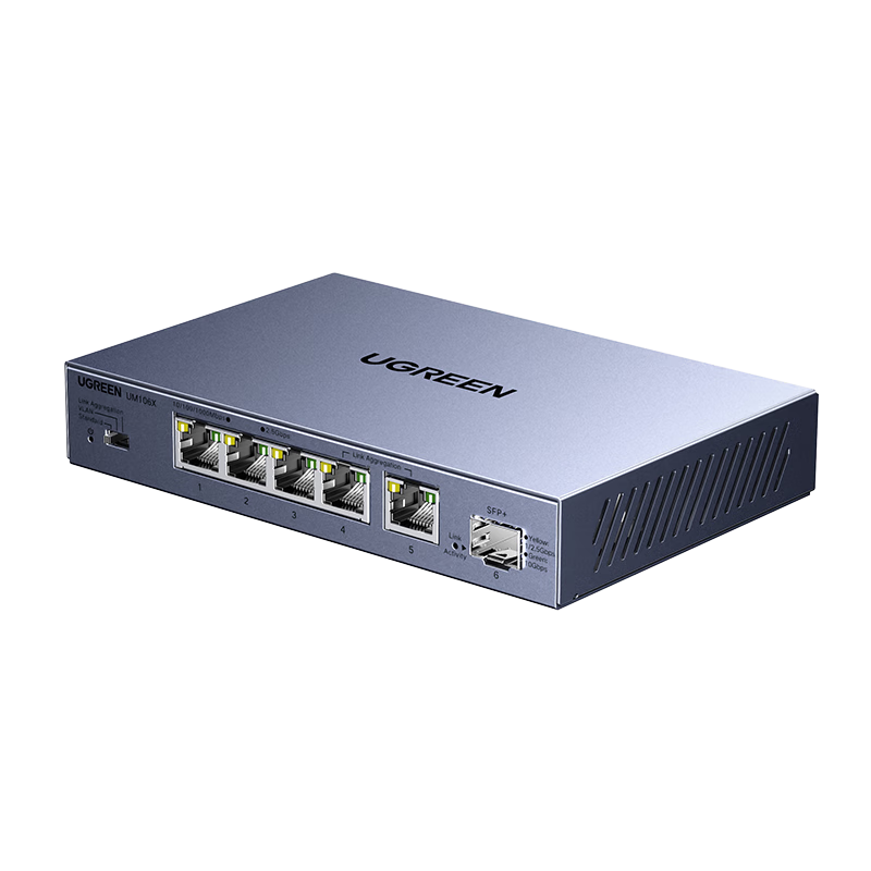 UGREEN 2.5G Switch with 5 2.5G Ethernet Ports + 10G Gigabit Optical Port, Supports VLAN Link Aggregation, Gigabit Network Splitter And Distributor for Modem Stick NAS Optical Modem 35048