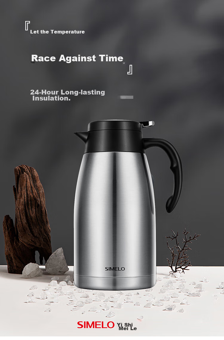 SIMELO Insulated Thermos, Household Use, 304 Stainless Steel Inner Liner, Large Capacity Hot Water Kettle, 2L, Plain Natural Color 1