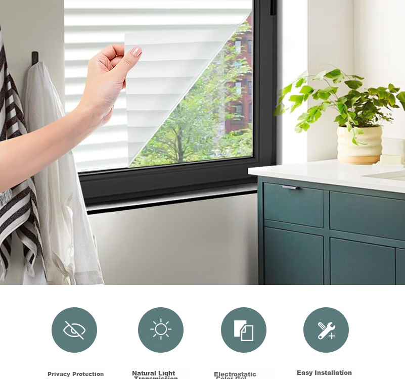 Fuju Bathroom Window Frosted Privacy Glass Film Translucent Non-See-Through Louver Pattern 45x300cm 2