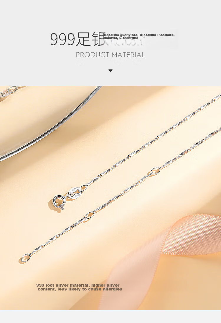 Dijing 999 Sterling Silver Necklace for Women, Single Chain without Pendant, Collarbone Chain, Plain Chain, Simple And Fashionable Jewelry, Birthday Gift for Girlfriend 5