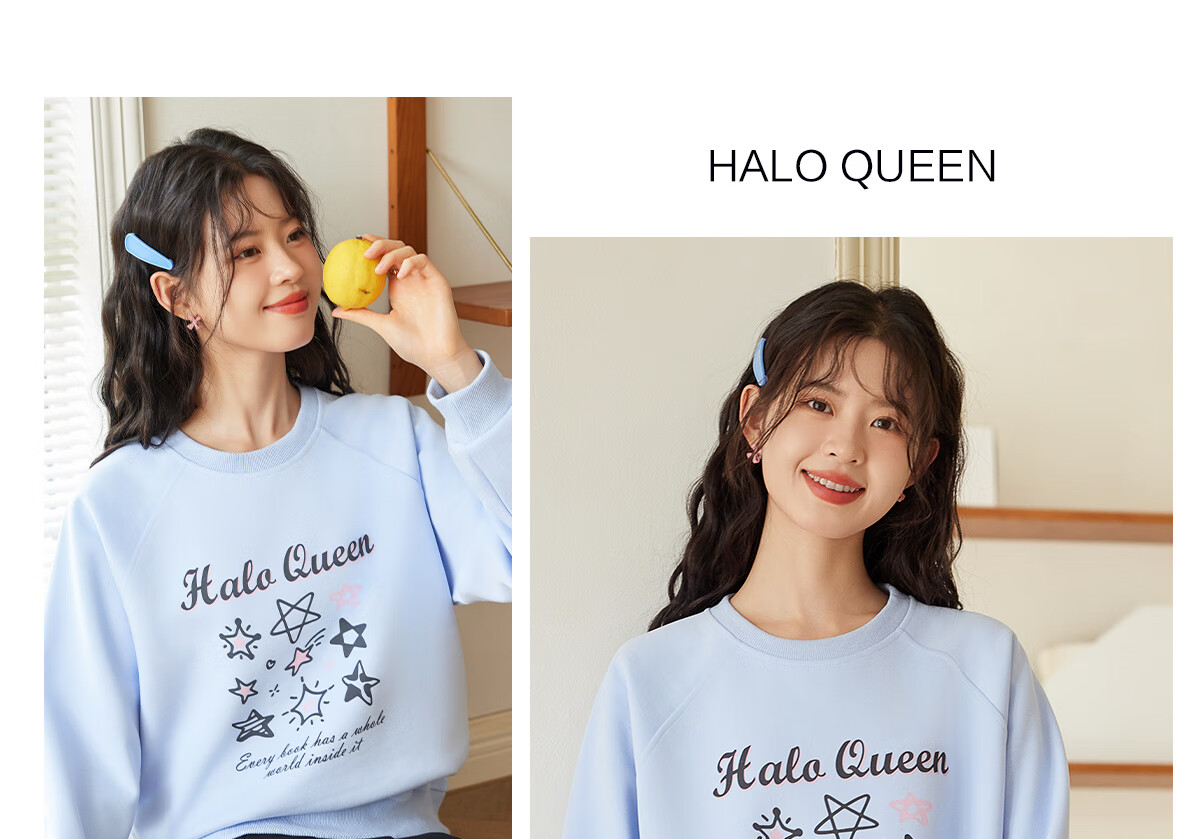 Halo Queen Women's Sweatshirt, Spring And Autumn Round Neck, Letter Print, Fashionable Versatile Comfortable Casual Pullover Top, New Product H143W1028 40