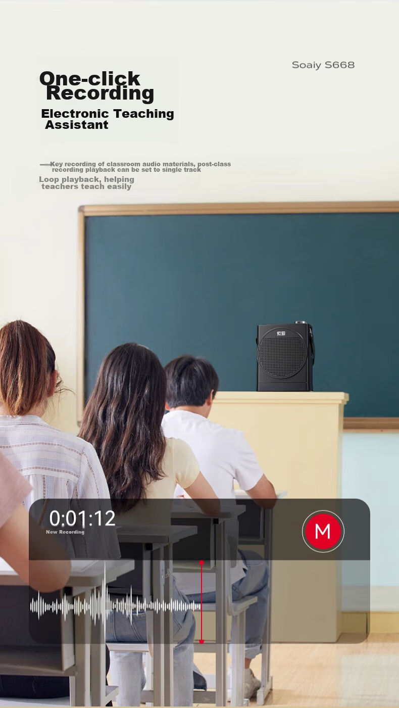 Soaiy S638 Mini Megaphone for Teachers, 18W Power, Smart Anti-Loudness, Built-In 300s Recording, Bluetooth Speaker, Teaching Guide, Shopping Assistant, Public Address System, Type-C, Black 13