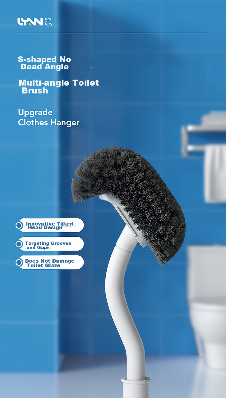 LYNN Toilet Brush 2 Pieces [With 2 Hooks], Multi-Angle No Dead Angle Cleaning Brush, Floor Brush 1