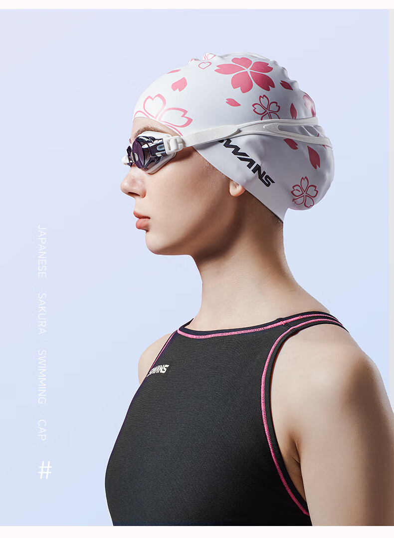 SWANS Swimming Cap for Women, Waterproof, Large Size with Ear Protection, Non-Binding Silicone Swim Cap for Men And Children, Two-Pack 7