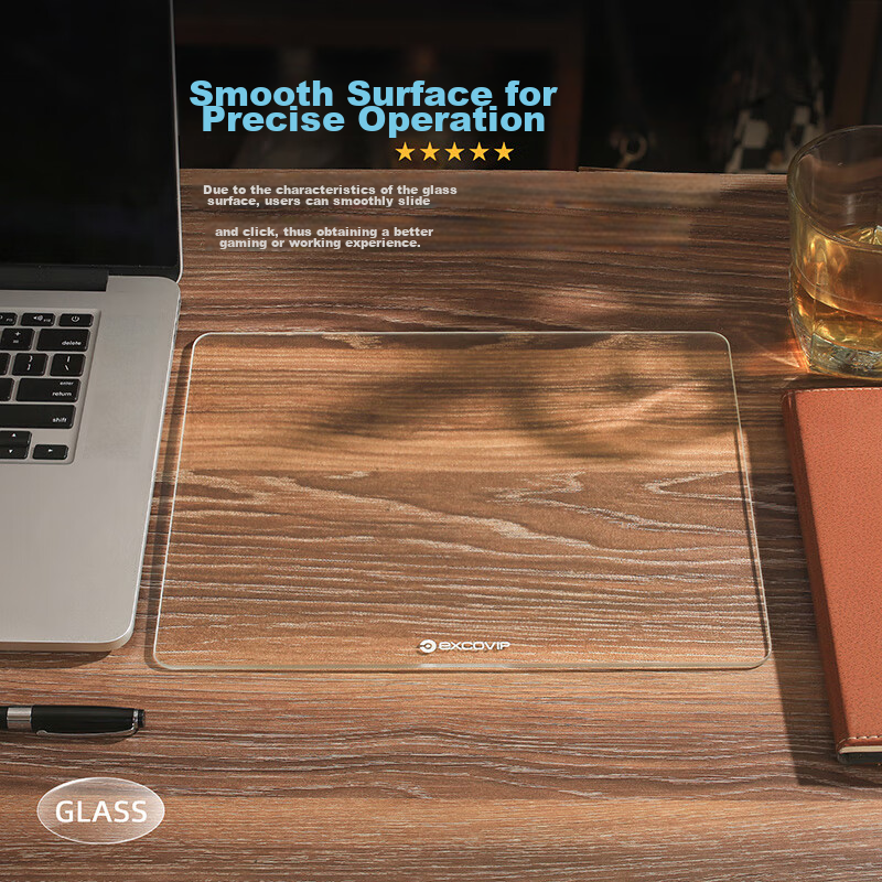 EXCO Medium-Sized Photovoltaic Glass Mouse Pad, Gaming And Office Supplies, Portable Computer Accessory, Self-Standing Notebook, FPS Smooth Hard Durable Transparent 0124 14