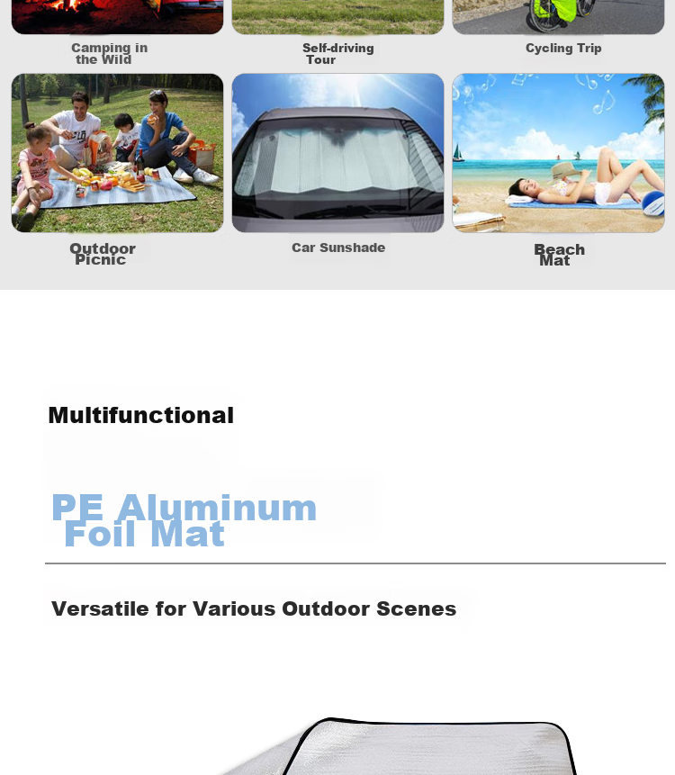 JAJALIN Moisture-Proof Mat, Waterproof Tent Pad, Outdoor Thickened Picnic Mat, Double-Sided Aluminum Film Crawling Mat, 150CM X 200CM 3
