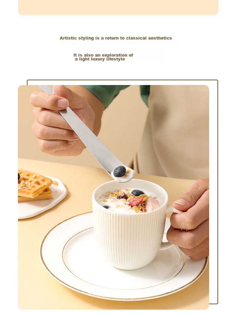BJ 304 Long-Handled Stainless Steel Spoon, Mixing Spoon, Coffee Spoon, Dessert Spoon, Extended Ice Spoon, Small Soup Spoon, Set of 2 3
