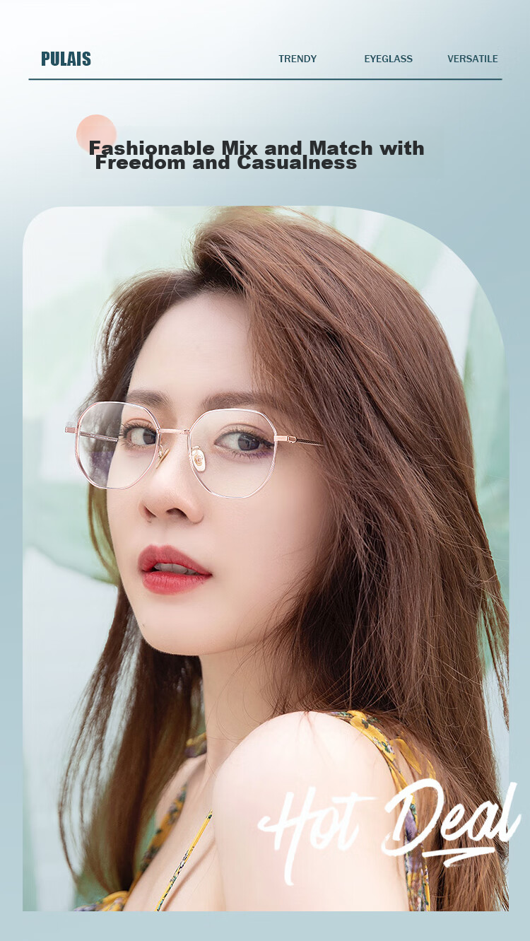 Pulais Anti-Blue Light Myopia Glasses for Women, Fashionable No-Makeup Glasses for Men, Large Frame Internet Celebrity Style, Face-Slimming Effect, Can Be Fitted with Lenses 9050 2