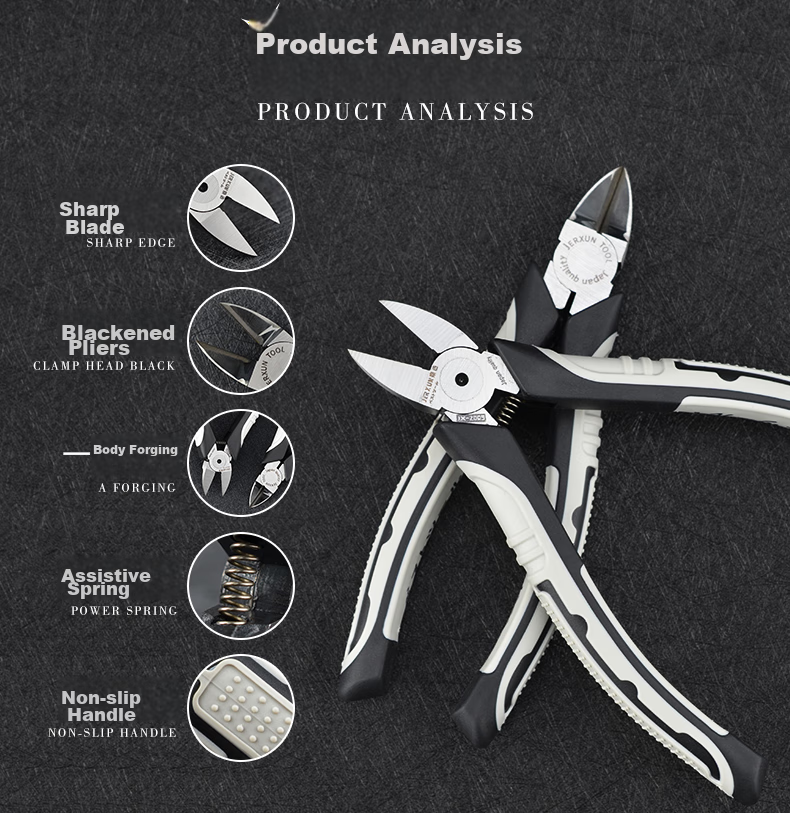JERXUN 6-Inch Diagonal Cutting Pliers, Side-Cutting Pliers, Flat-Nose Pliers, Diagonal Wire Cutters, Electrician's Electronic Model Pliers 2