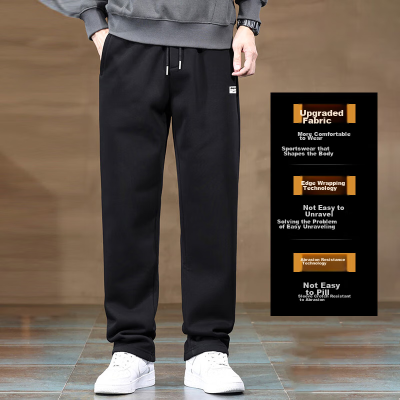 JEEP SPIRIT Men's Sports Pants, Spring And Autumn Straight-Leg Trousers, Loose Casual Pants for Outdoor Comfort, Running Long Pants, Black 4XL 6