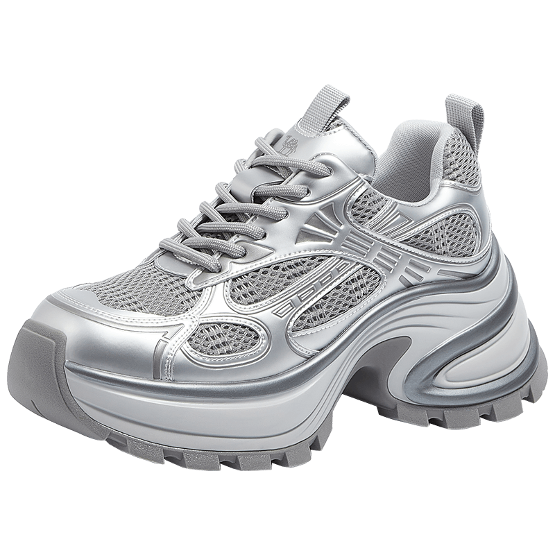 CAMEL Dad Shoes, Silver Cool Fashion, Height-Increasing Thick-Soled Casual Shoes, L25S283005, Silver, Size 36