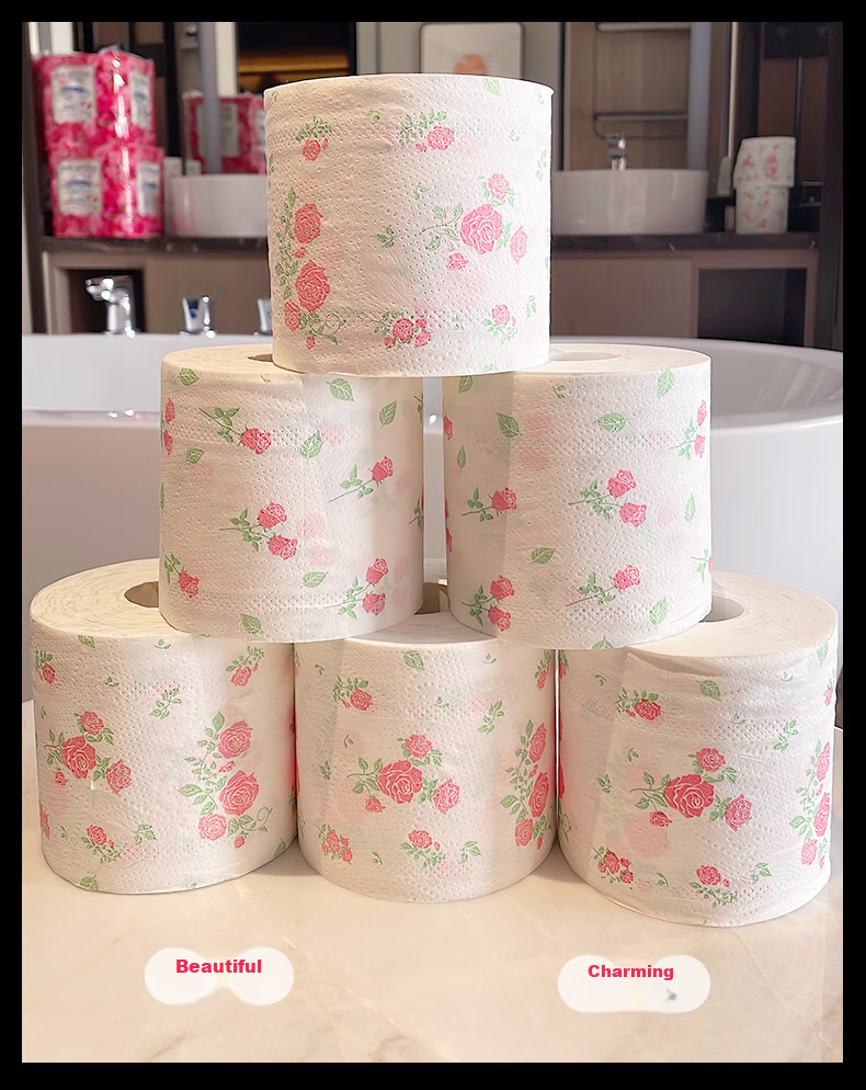 Rinuo Japanese Imported Rose Scented Toilet Paper, Water-Soluble And Quick-Dissolving, Core Roll Paper with Printed Pattern, 1 Pack 15