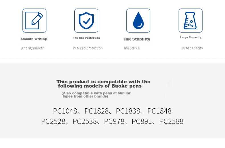 BAOKE PS1920 1.0mm Large Capacity Gel Pen Refills Bullet Tip Water-Based Pen Signature Pen Refills Blue 12 Pieces/Box 2