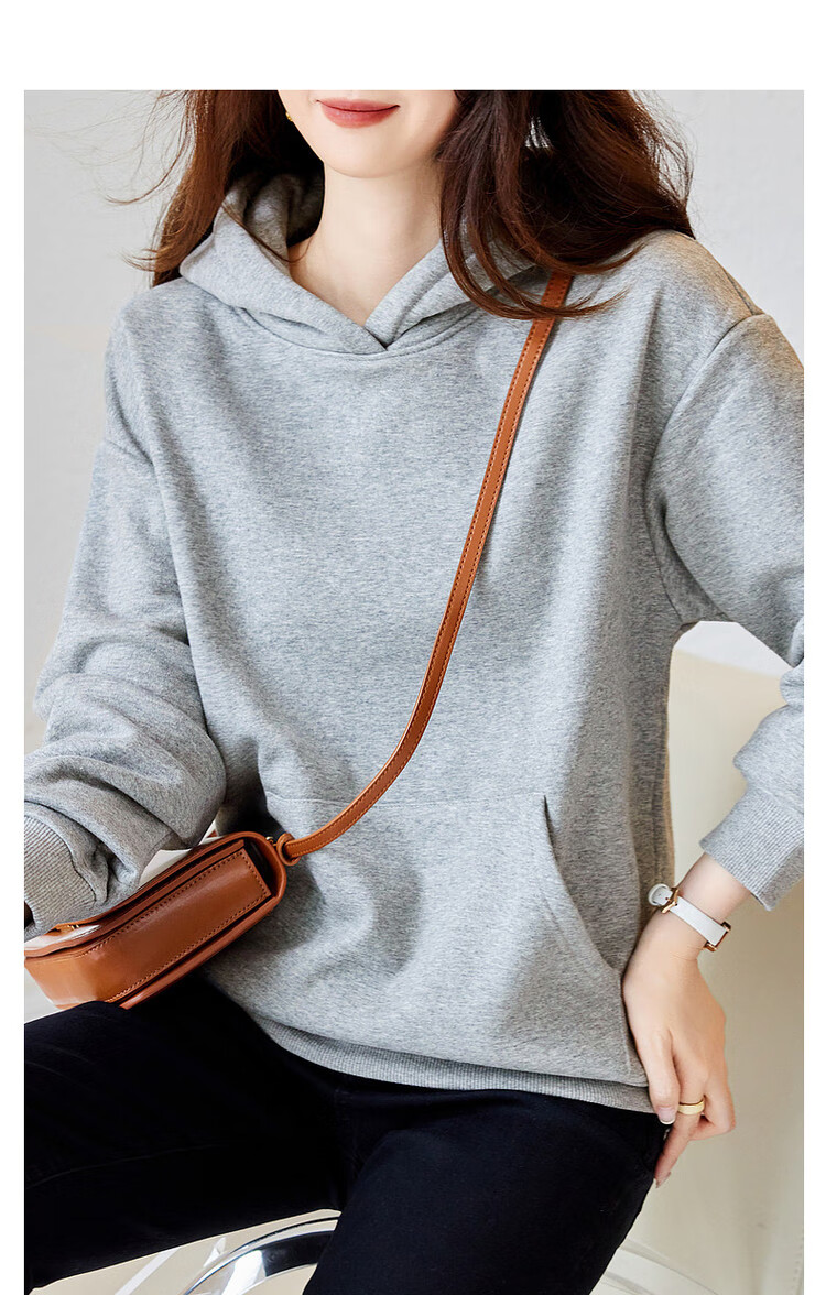 Dme [Hooded Commuter] Winter Fashion Fleece-Lined Drop Shoulder Long Sleeve Pocket Commuter Sweatshirt for Women, Linen Gray, M 11