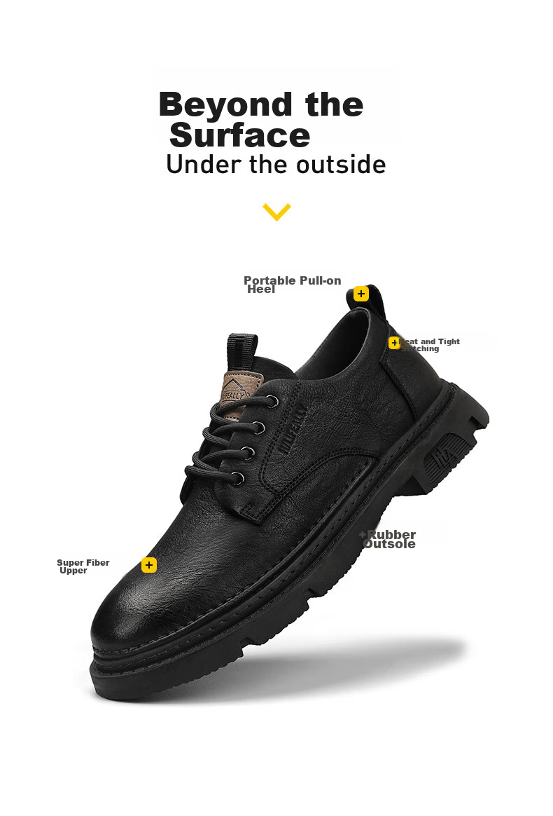 HLA Men's Casual Shoes, Leather Upper Thick-Soled Work Boots, L011 (Height-Increasing Style), Black, Size 42 4