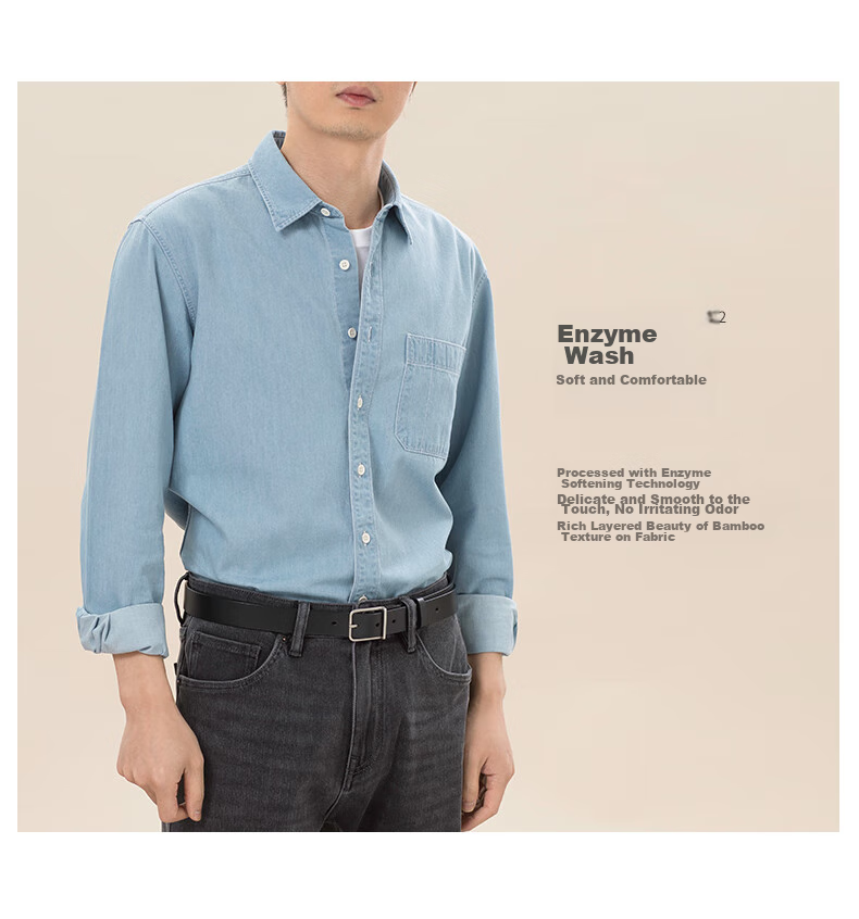 BLACKMONDAY Pure Cotton Vintage Washed Denim Shirt, Men's Business Formal Wear, Single Pocket Casual Long-Sleeve Shirt Jacket 7