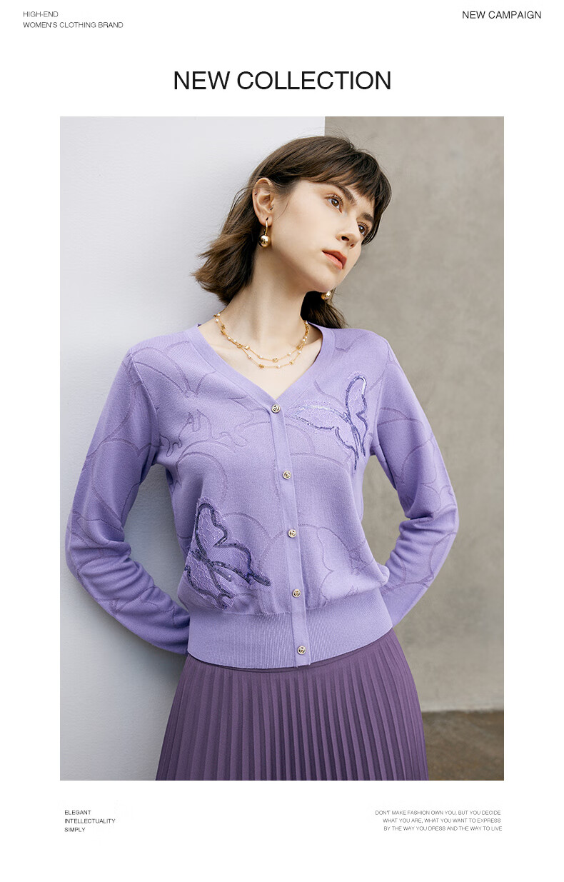 YANYEE Elegant Fashion Knit Top Women 2024 Spring V-Neck Short Cardigan Jacket Purple XXL/44 7