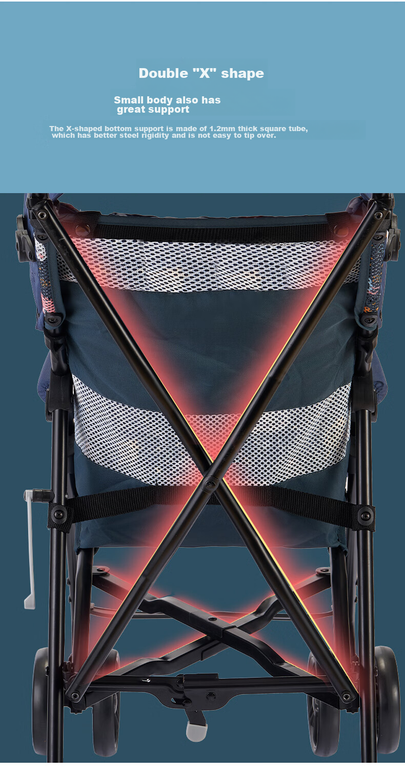 Happy Dino Stroller, Lightweight Foldable Portable Umbrella Stroller for Babies And Toddlers, Baby Walking Aid, Hand-Pushed Cart, Blue, LD099-C 8