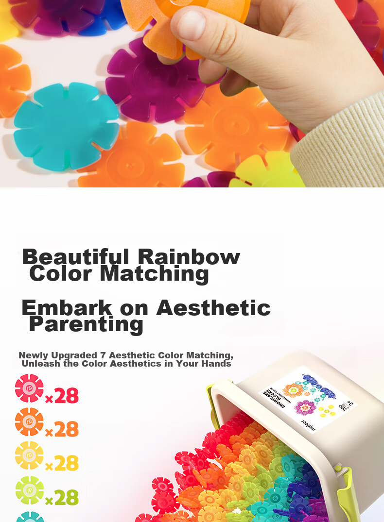 MiDeer Building Blocks, DIY Assembly Toy, Gift for Boys And Girls, Transparent Colorful Snowflake Pieces - 200pcs Children's Gift 6