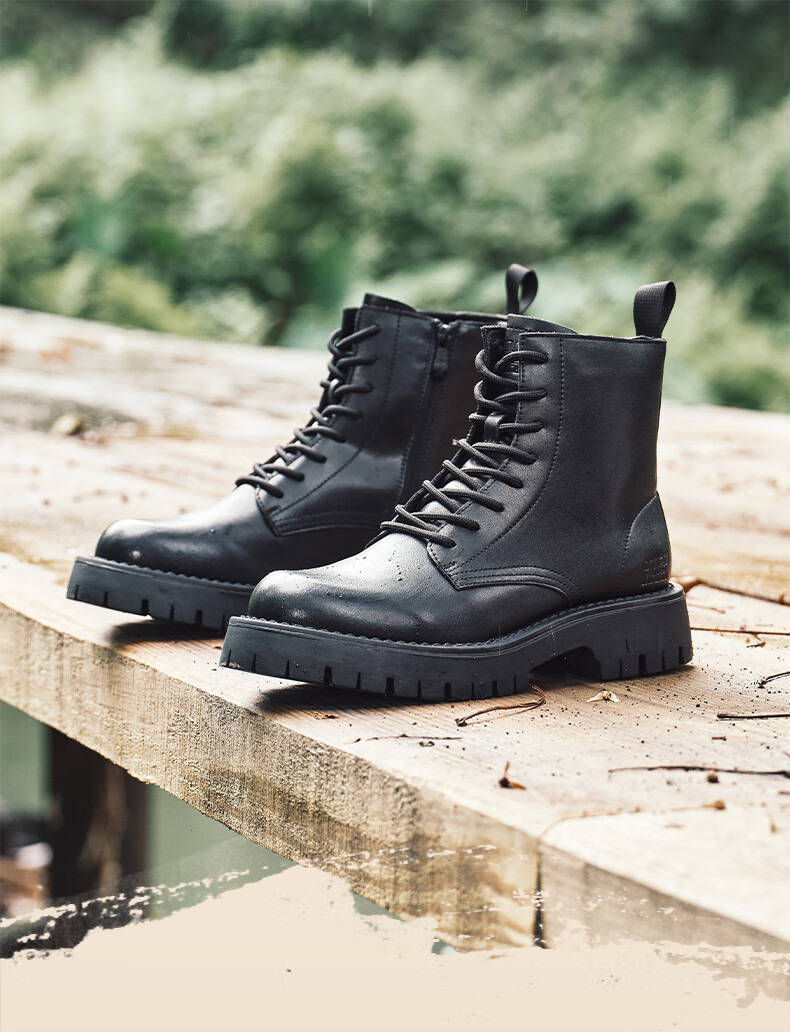 Mark Fairwhale Men's Martin Boots Winter New Leather Snow Boots Black Cotton Shoes 43 5