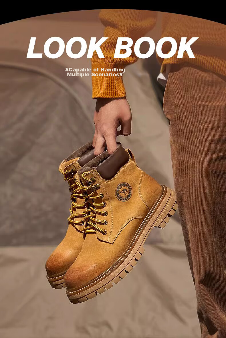 CAMEL Wang Junkai's Matching High-Top Outdoor Work Boots for Men, G15W136025, Desert Yellow, Size 43 11
