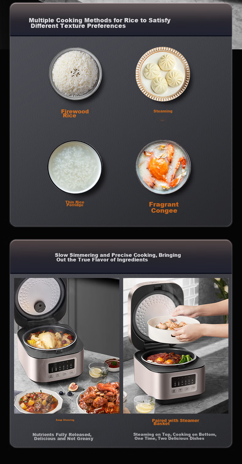 Midea Rice Cooker, 4L, Copper Heating Pot Inner Liner, Hidden Micro-Pressure Steaming Valve, Smart Reservation Electric Rice Cooker MB-AFB4052R [ZMD Peace of Mind Series] 7