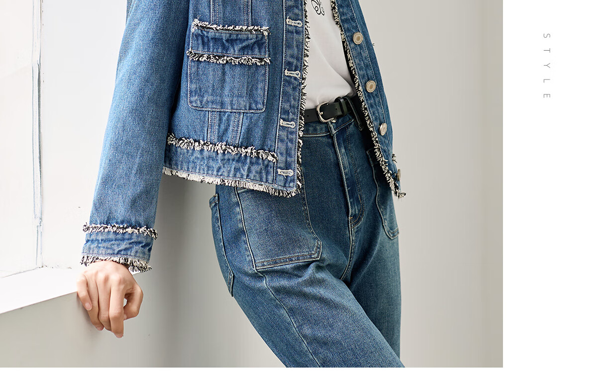 Chushen New Retro Style Women's Denim Jacket Straight Cut Frayed Edge Chanel Style Short Jacket S143U5003 7
