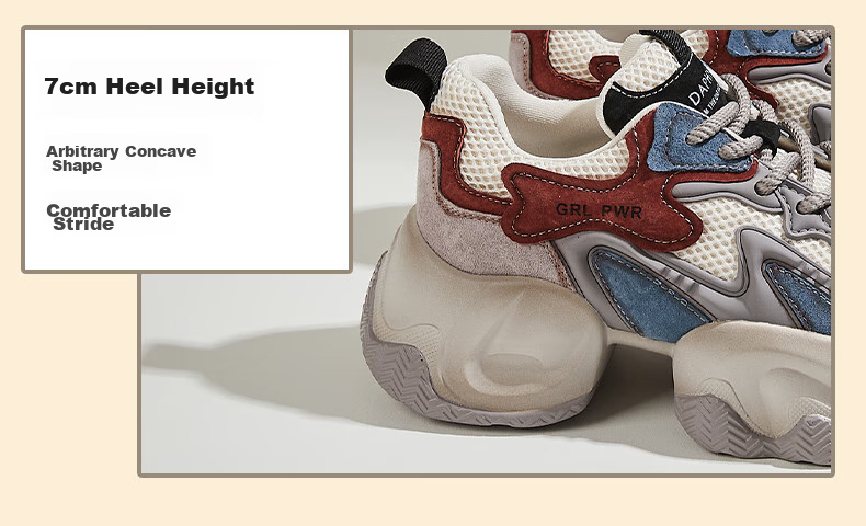 Dafuni Fashion Color-Block Chunky Sneakers for Women, Thick-Soled High-Heeled Sports Casual Shoes, Trendy Comfortable Women's Footwear, Gray-Blue, Size 38 15