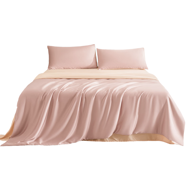 JD Original Imported Lanjing Tencel Four-Piece Bedding Set, 60-Count Lyocell Summer A-Class Bedding Ice Silk Set Duvet Cover And Bedsheet Style for 1.5-Meter Bed, Autumn Pink