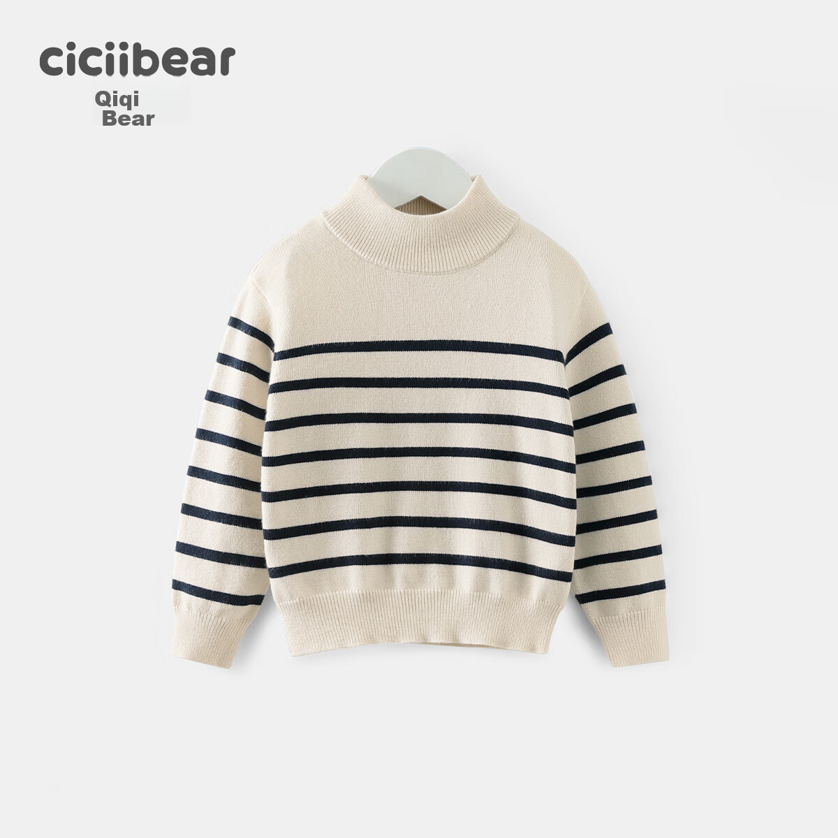 Ciciibear Boys' Sweater, Autumn And Winter Children's New Thick Half-Turtleneck, Baby Striped Base Shirt, Knitted Children's Clothing