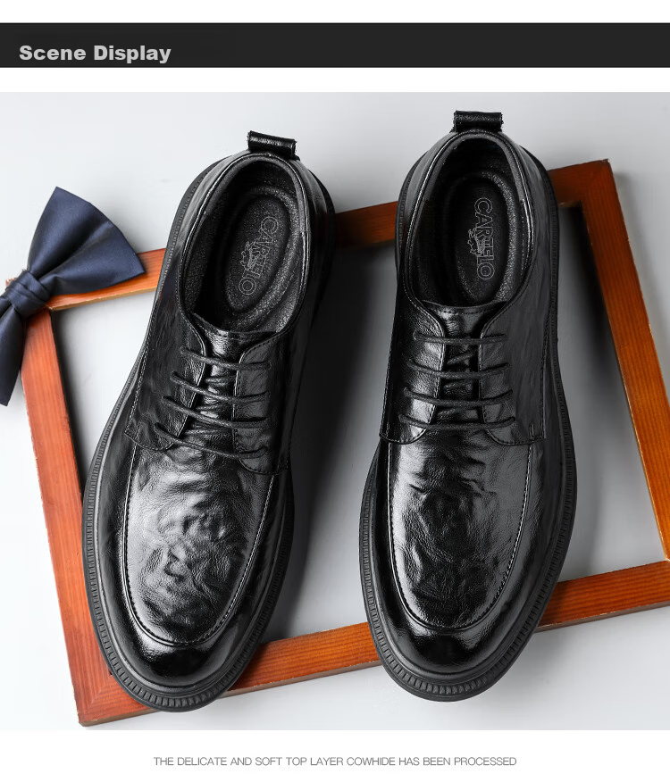 CARTELO British-Style Hand-Scraped Leather Shoes for Men, Business Soft Cowhide Men's Shoes, Formal Dress Shoes, Men's Leather Shoes 9758, Brown, Size 42 11