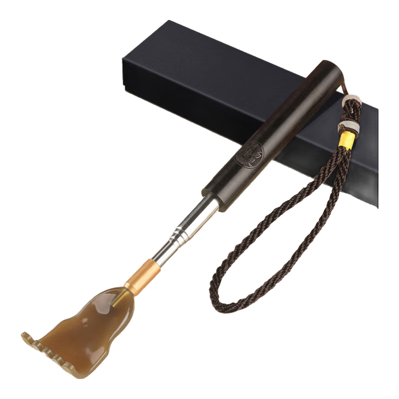 Baoshi Black Ebony Horn Scratcher, Elderly Extendable Massage Device, Back Scratcher And Itch Reliever, No Need for Help, Gift Box Packaging