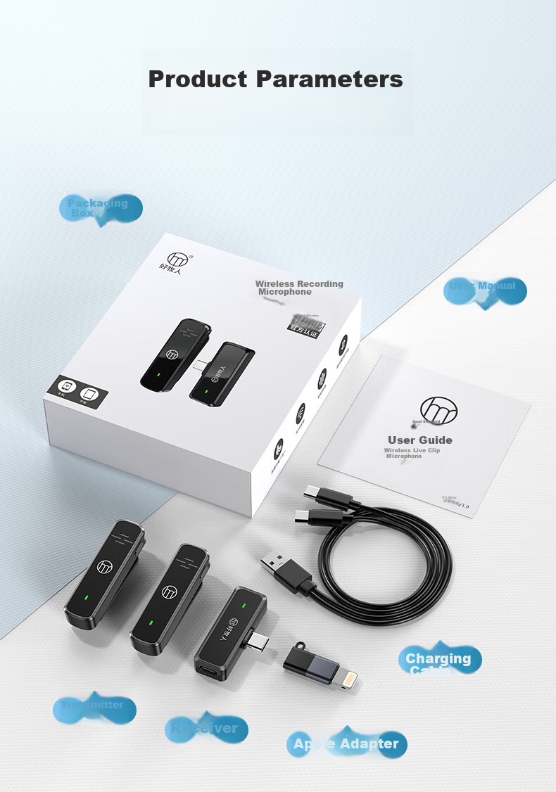 Haomuren V1 Wireless Lavalier Microphone, Small Bee Audio Pickup, Outdoor Professional Noise Reduction, for Interviews And Video Recording, TikTok Live Streamer Recording, Live Streaming Equipment, Mobile Phone Microphone, One-To 20