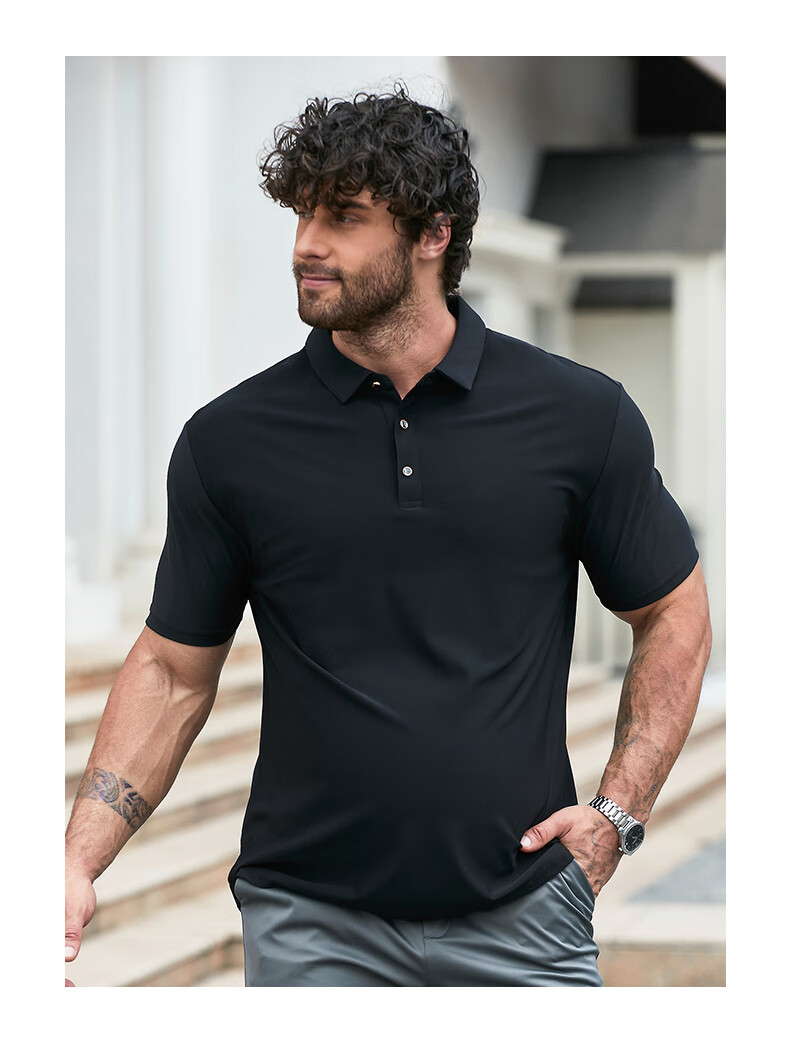 Dibinze Plus Size Ice Silk Short Sleeve Polo Shirt Men Summer Thin Loose Big and Tall Black 2XL 15