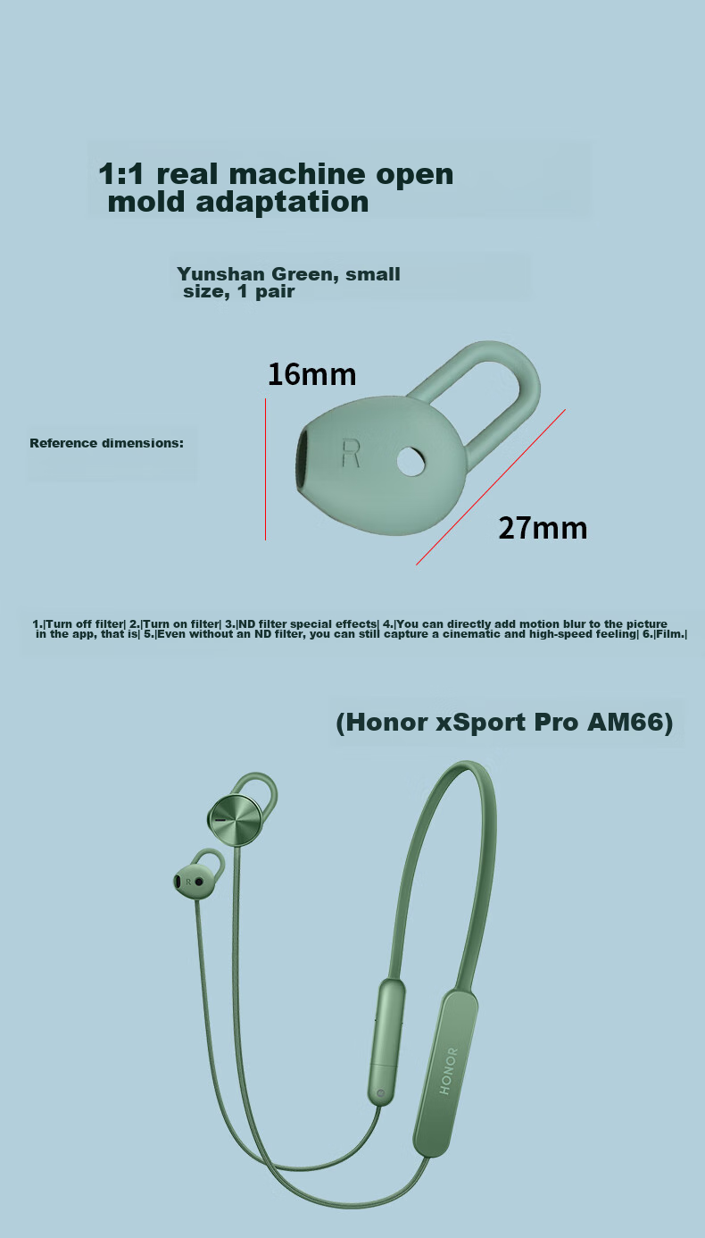 Masentek ES23 Earphone Tip Cover, Compatible with Huawei Freelace Active Edition Honor X Sport PRO AM66 Bluetooth Earphones, HUAWEI Silicone Tip Accessory, Green Small 3