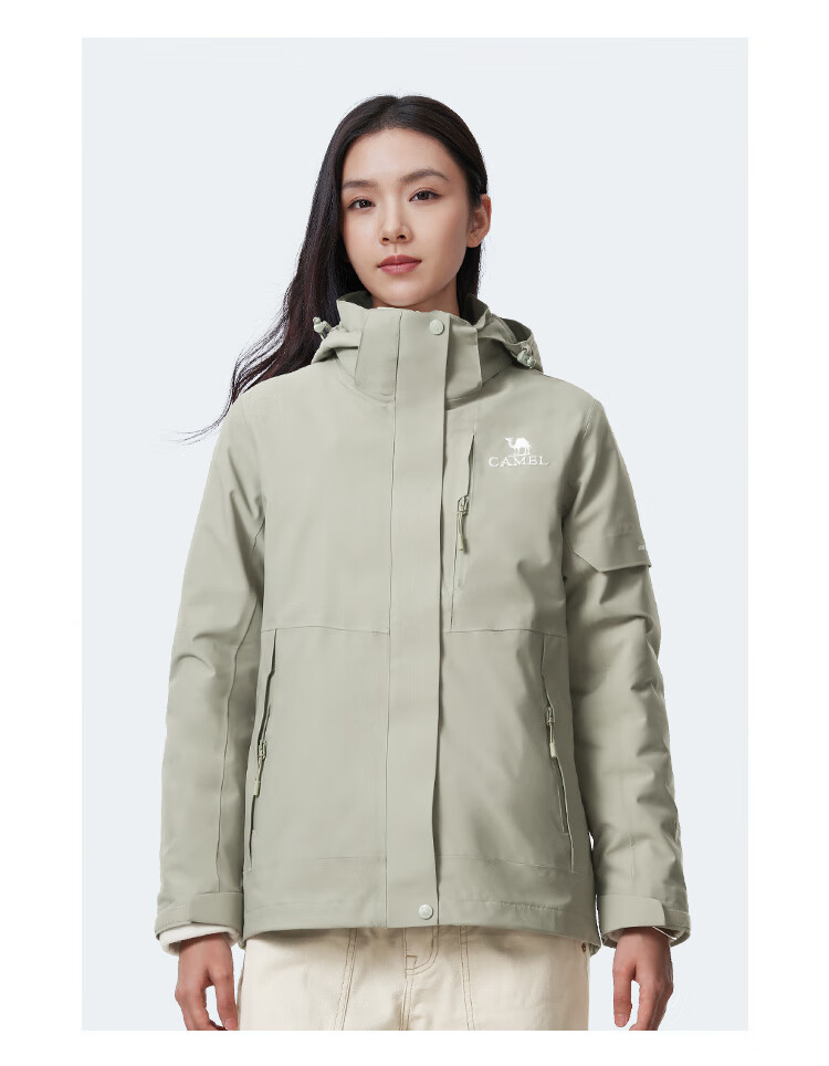 CAMEL Outdoor Jacket for Men And Women, 3-In Fleece-Lined Windproof Two-Piece Set, Autumn And Winter Coat, A13CA46174, XL 24